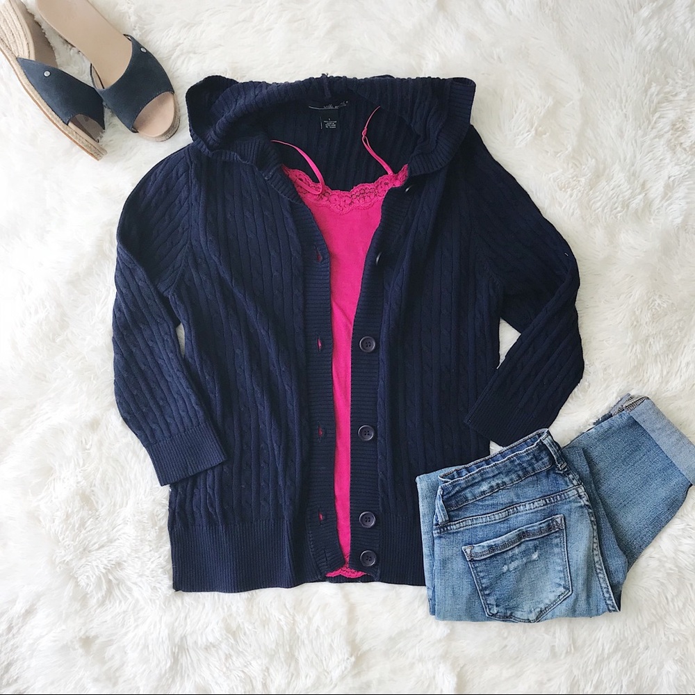 Will Smith navy hoodie button front cardigan L